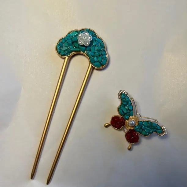 藏式复古民族风手工发簪、胸针（两件装）