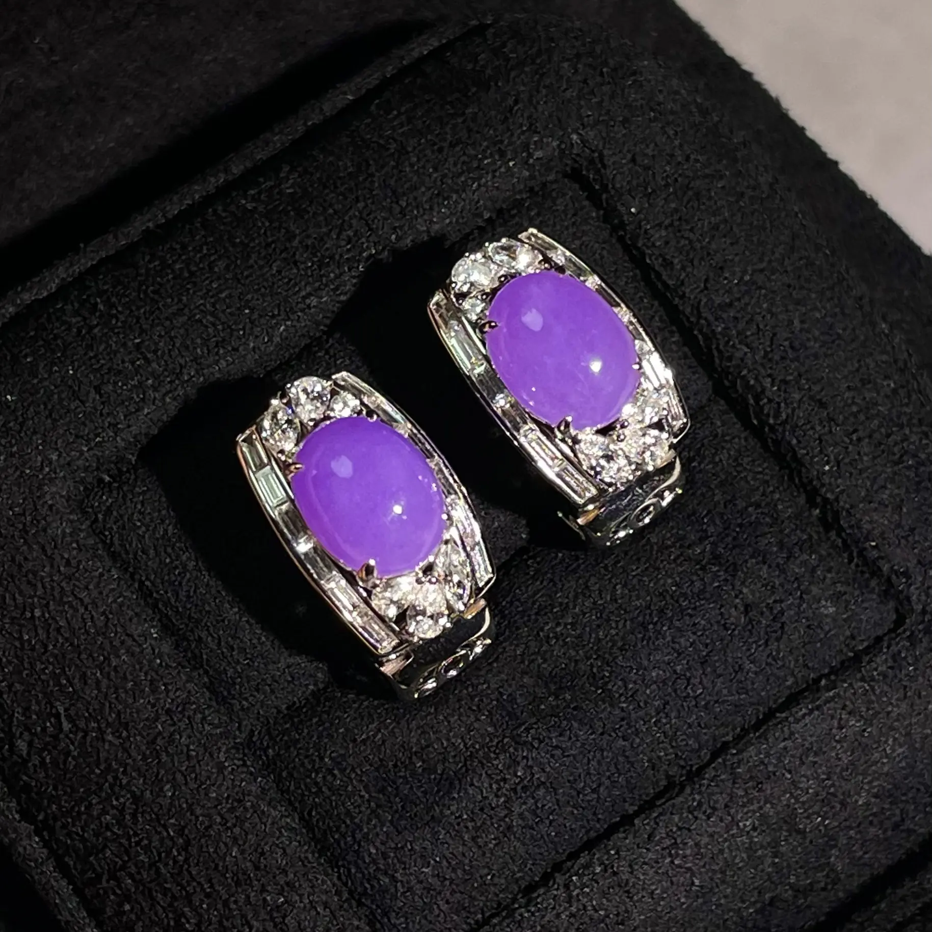 高冰种浓粉紫翡翠耳扣