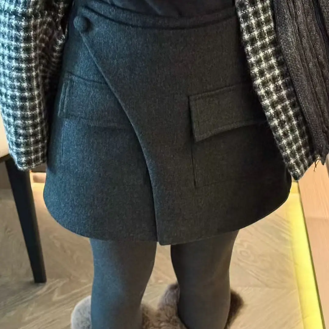 冬季新款不规则毛呢A字半身裙显瘦百搭