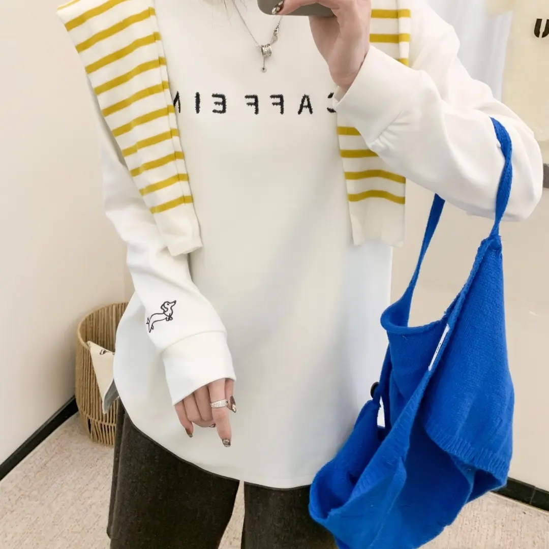 小个子定制冬季加厚绒保暖百搭大白T长袖T恤女内搭打底上衣