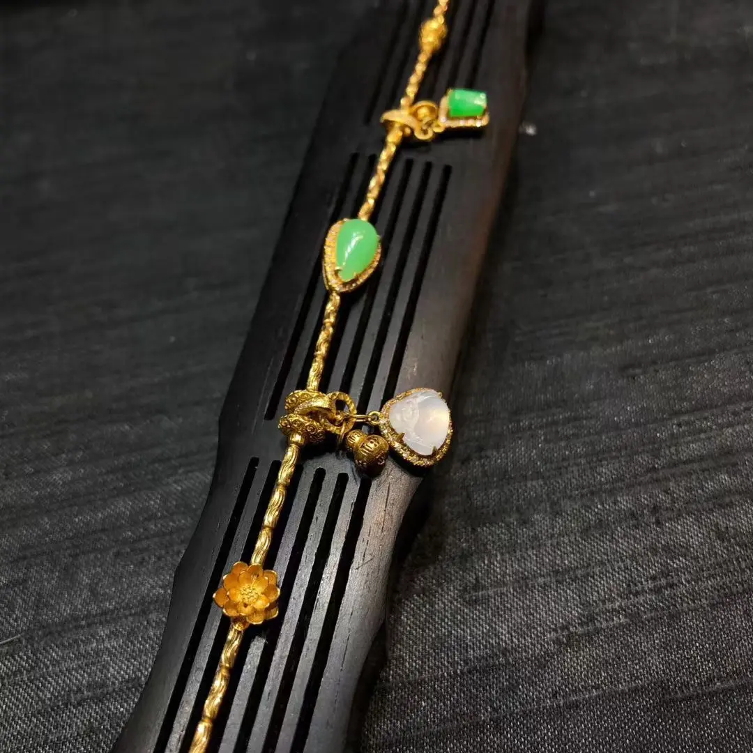 18k金翡翠冰多宝手串