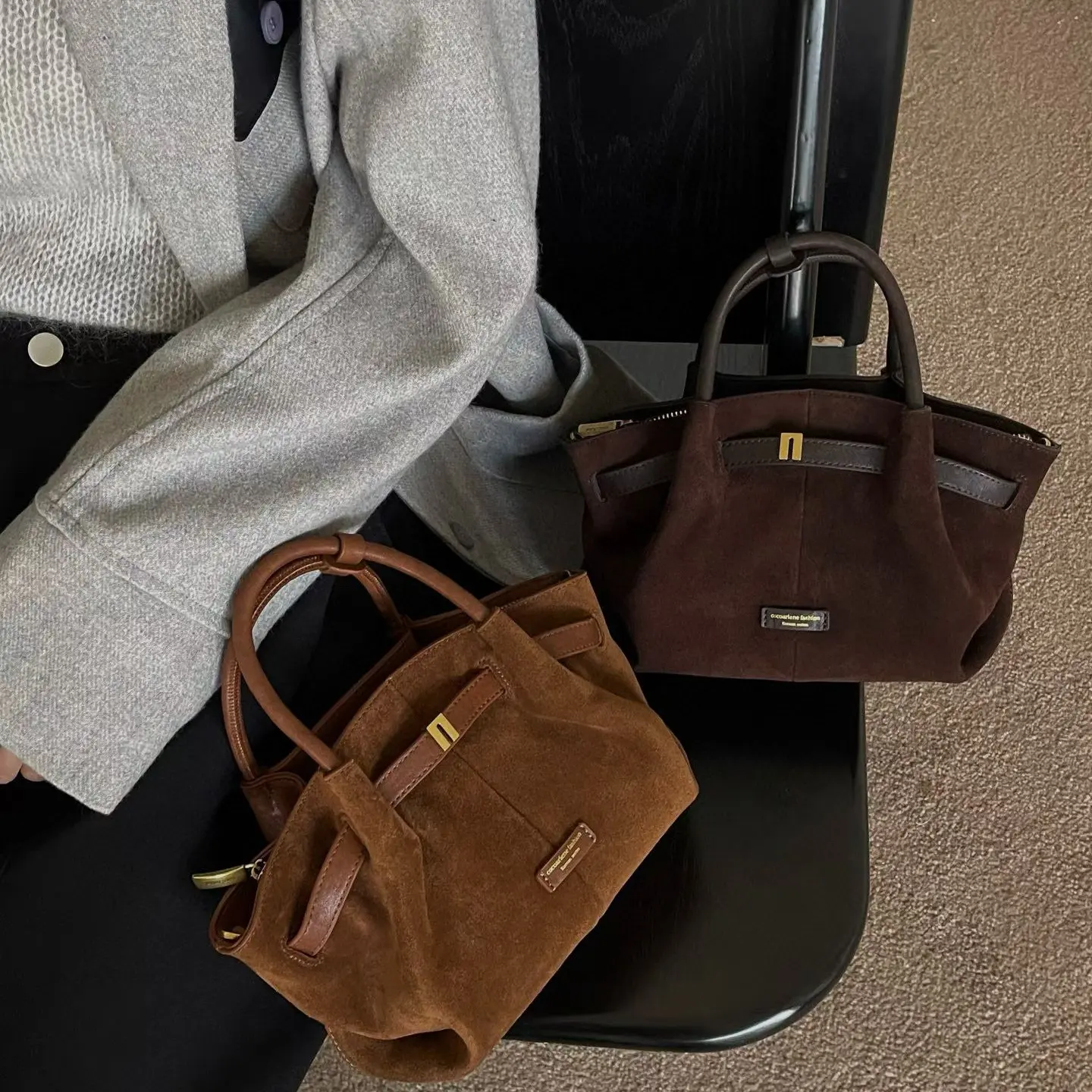 【直播同价】花园托特褶皱小韩系通用磨砂皮手提包单肩斜挎包包