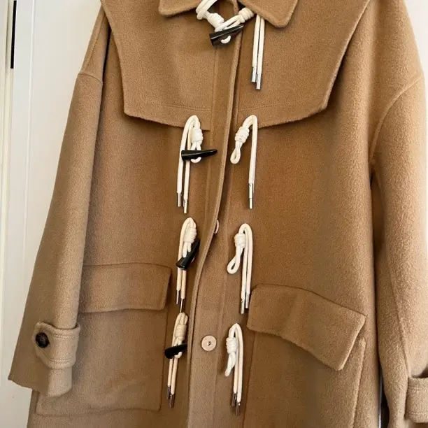 秋冬新款韩版甜美百搭中长款牛角扣羊毛呢大衣