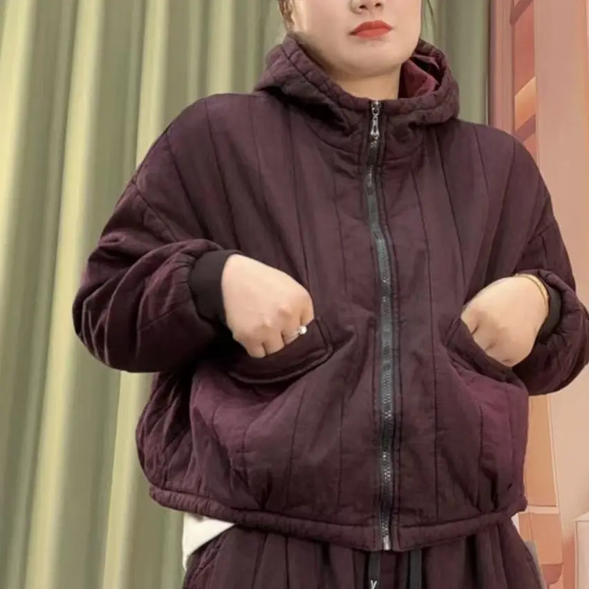 冬季加厚保暖连帽纯色休闲百搭棉服外套