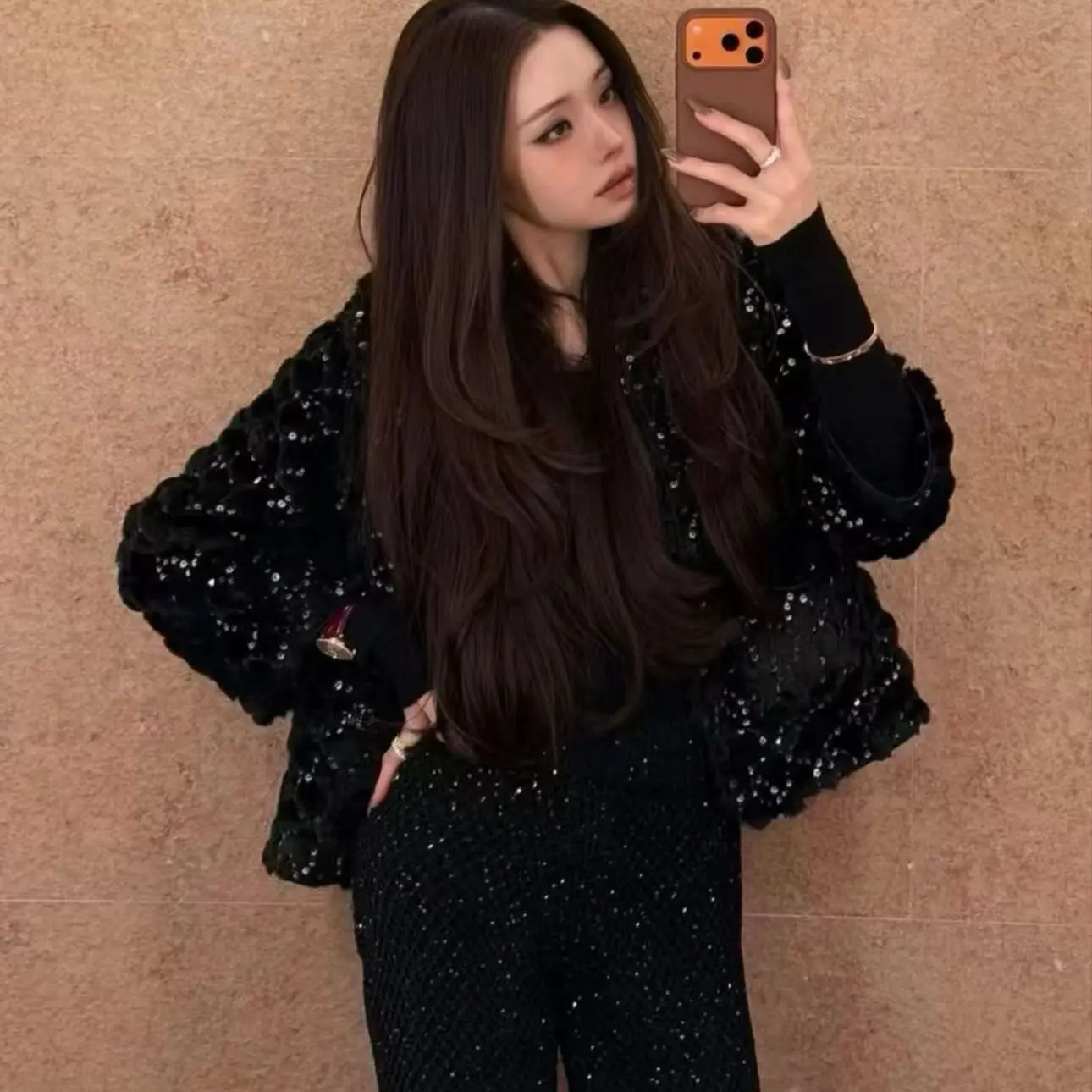 XUAN · 典藏系列26C兔毛毛圣诞过年战袍亮片皮草外套黑标正确版本