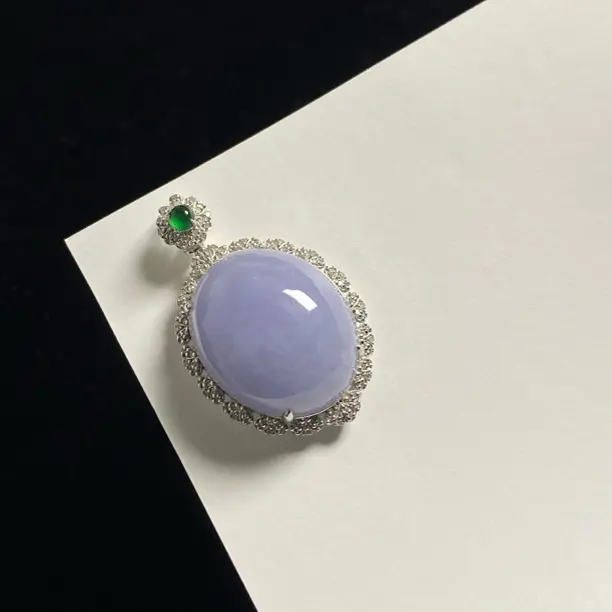 【紫蛋吊坠】天然缅甸A货翡翠紫蛋面18K金镶嵌精致百