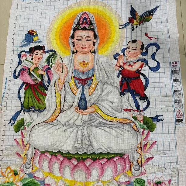 观音赐福新款坐莲送子观音手工十字绣成品客厅装饰画