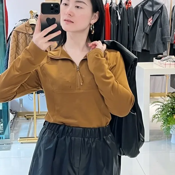 休闲风连帽半拉链长袖卫衣秋冬修身弹力百搭