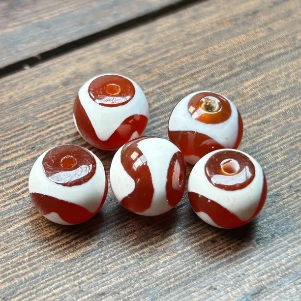 红玛瑙蚀花虎牙珠文玩手串配饰配珠顶珠8/7拍一发一