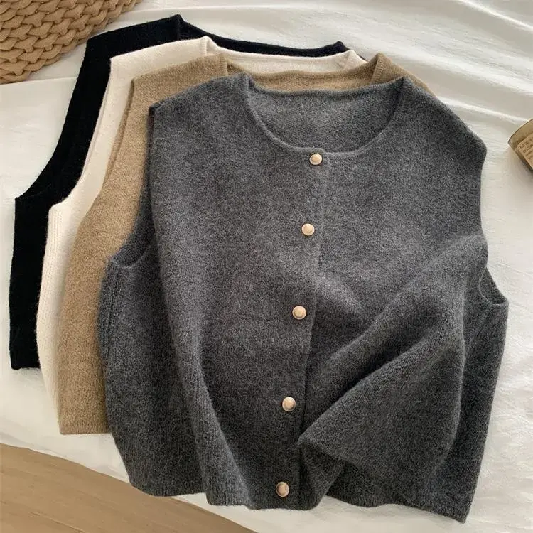 2025早秋简约风冬季女学院风保暖毛针织衫韩版树脂固色毛衣女马甲