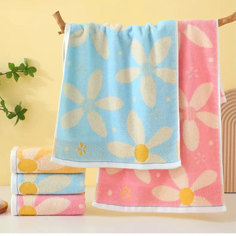 5条装花色纯棉毛巾柔软吸水不掉毛家用成人洗脸巾