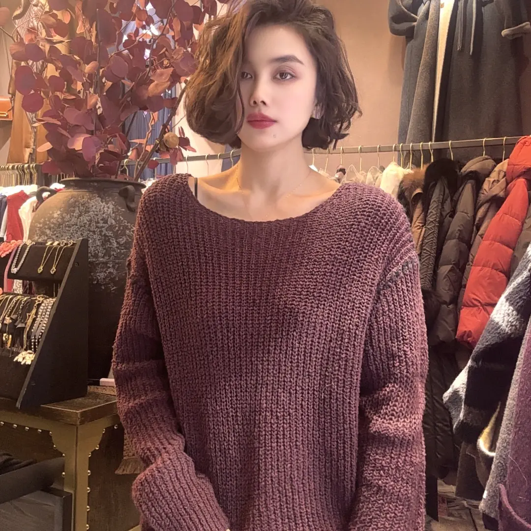 冬季新款复古休闲肌理超宽松针织衫