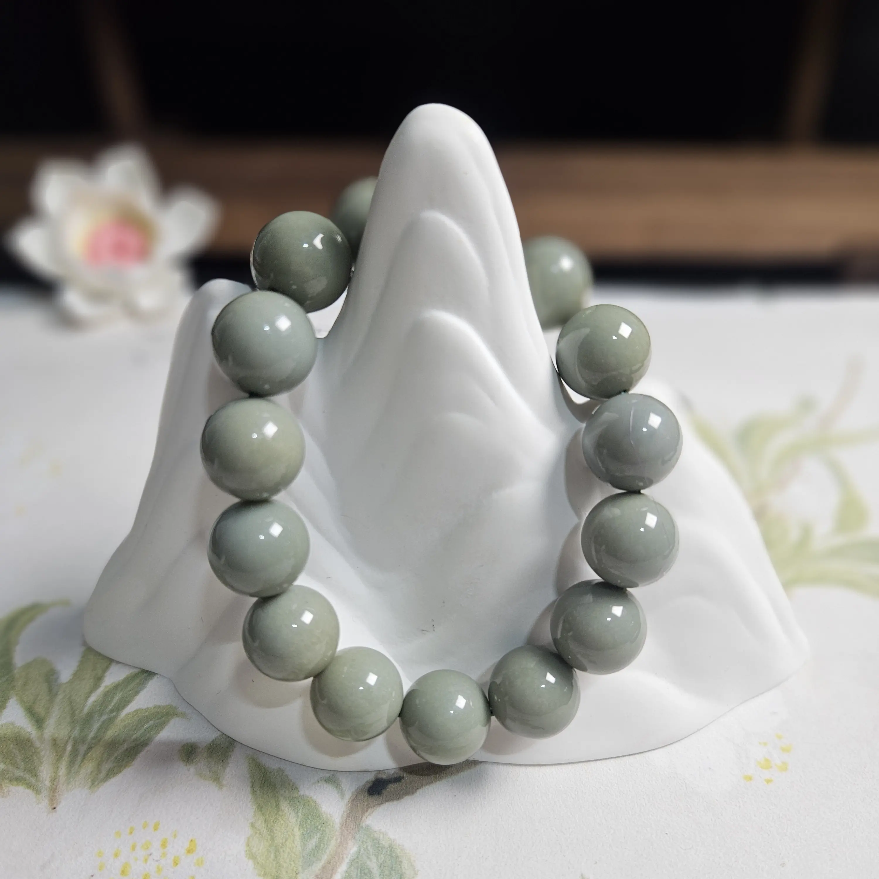 卡14天然新疆和田玉且末莫兰迪灰手串男女款百搭