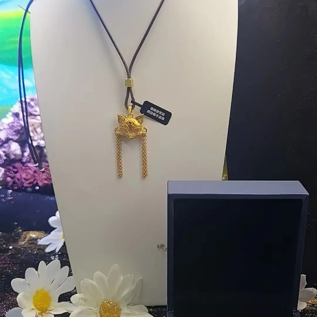 铜合金吊坠 铜合金皮质吊坠 古法九金色狐狸面具吊坠时尚项链饰品