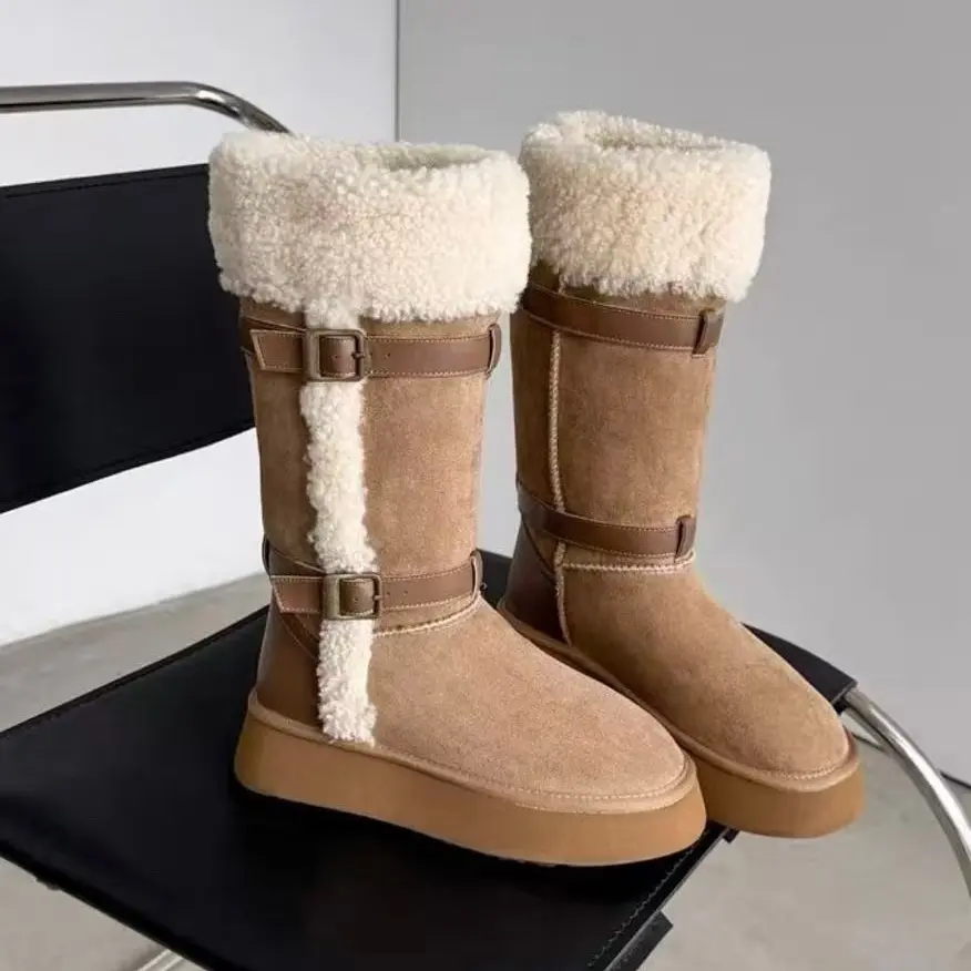 [卷毛骑士高筒靴]5880新款加高筒40厘米羊皮毛一体雪地靴