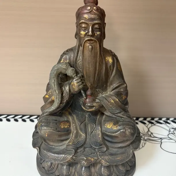 纯铜泥金带砂太上老君佛像摆件家用供奉