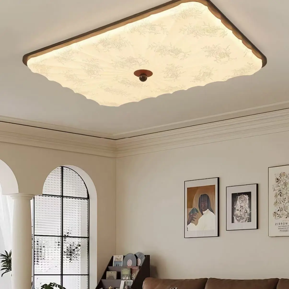 宋式美学风法式复古卧室书房吸顶灯胡桃木色风护眼禅意灯具