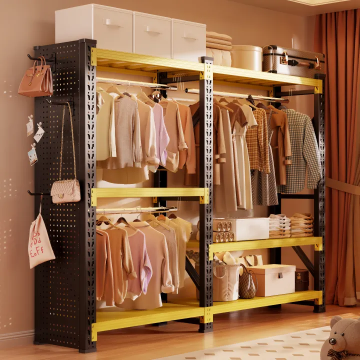 【黑黄色】家用多功能衣帽架收纳柜简约衣柜收纳架卧室多层衣帽架