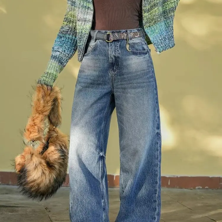 [洋子 ]高端欧货新款欧货复古直筒牛仔裤垂感显瘦阔腿裤女百搭