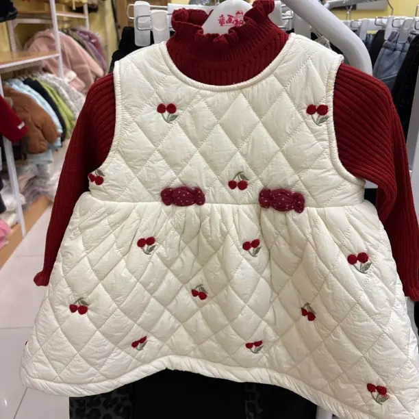 女童冬季加绒夹棉公主背心裙洋气过年礼服裙