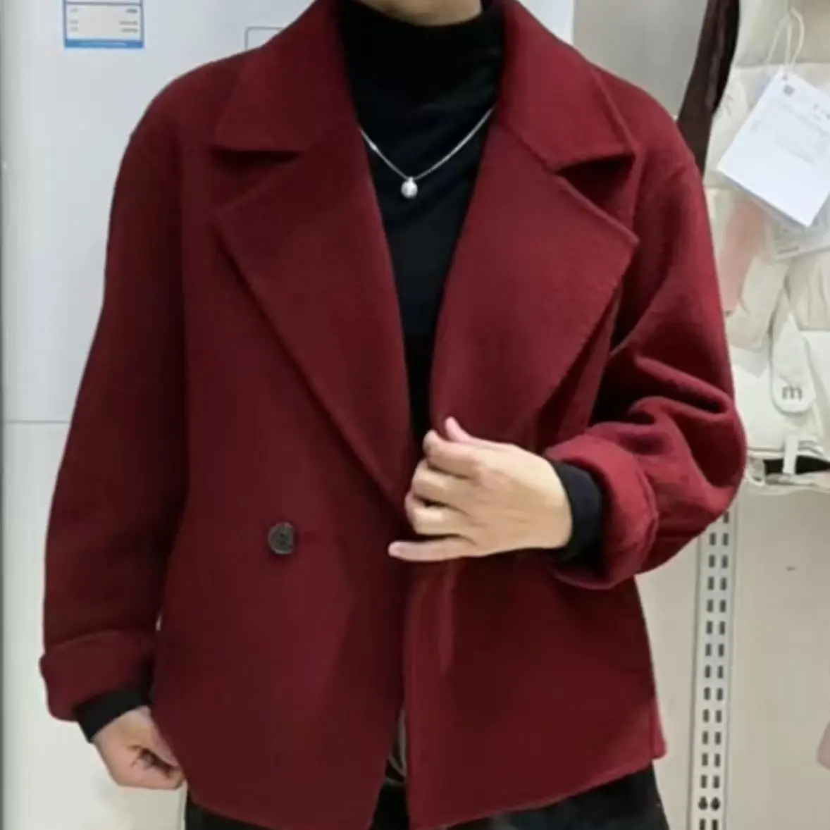 宽松大码西装领短款毛呢外套女春秋洋气小个子高级外搭