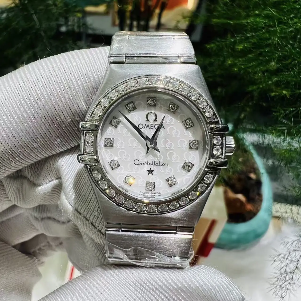 99新 Omega/欧米茄 99新石英女表24mm贝母内外原钻星座系列