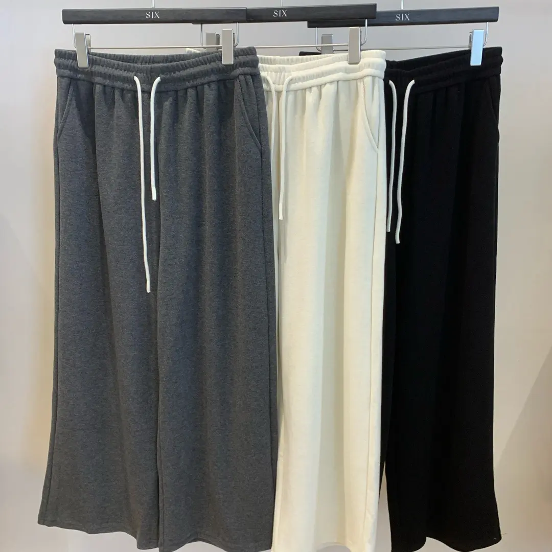 大码女加绒加厚显瘦韩版简约百搭垂感直筒休闲糯米裤