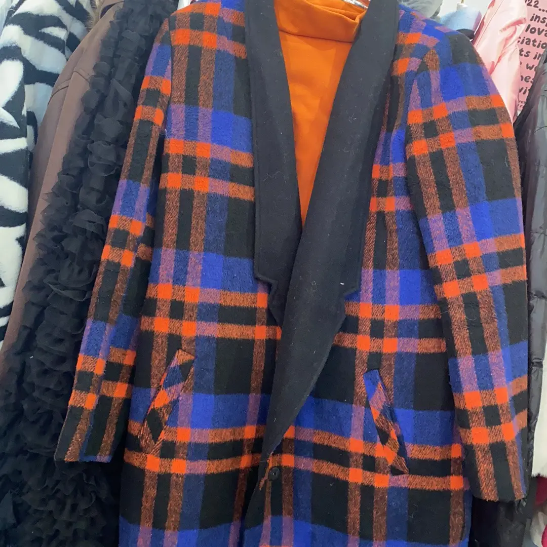 气质格纹中长款双面呢毛呢外套时尚百搭