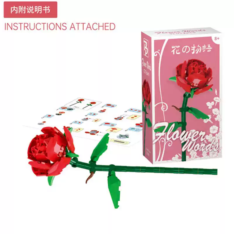 花物语系列不灭爱火一见钟情玫瑰花束拼装积木玩具