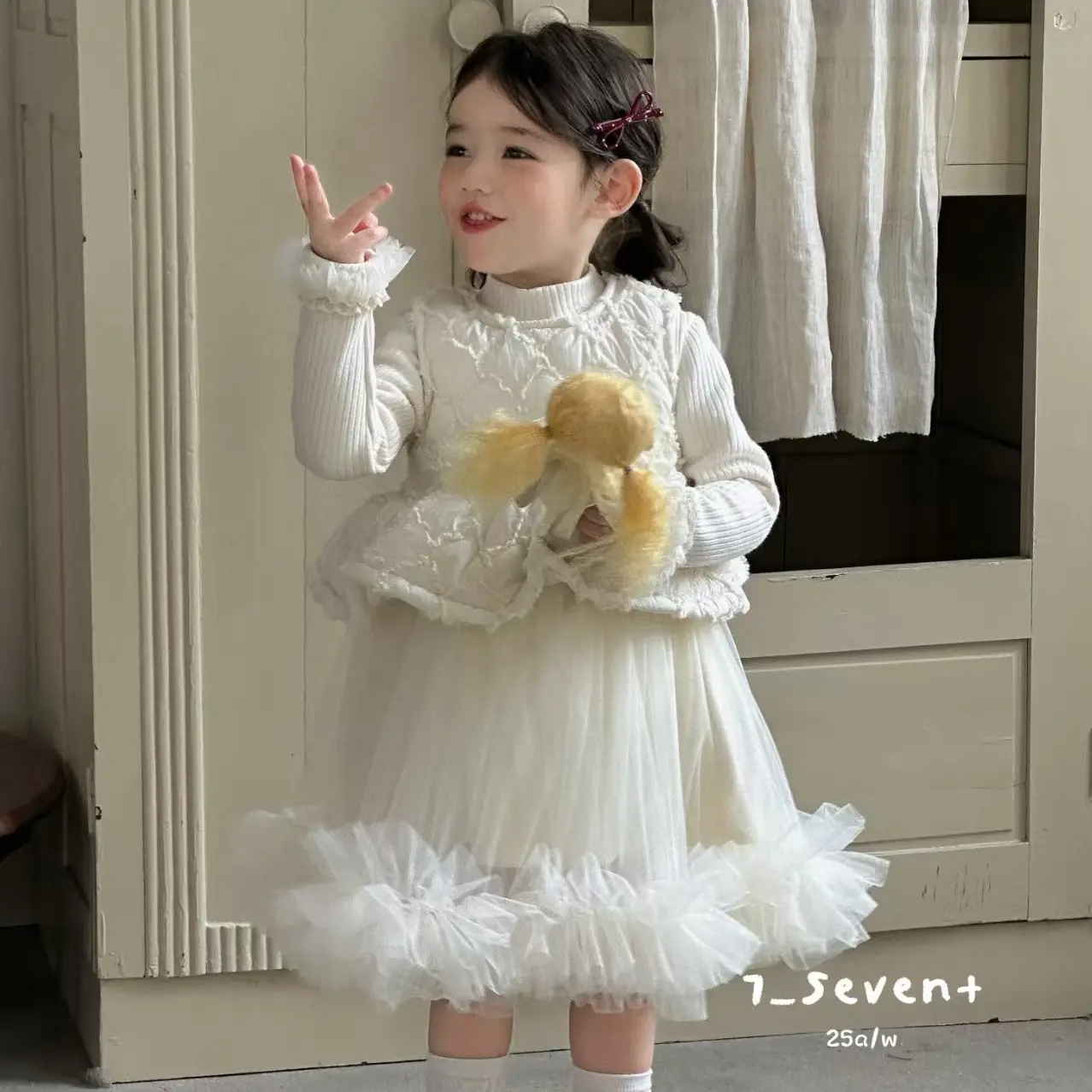 25秋 7seven 长袖女千金风公主风蛋糕裙连衣裙洋气秋冬女童汉服