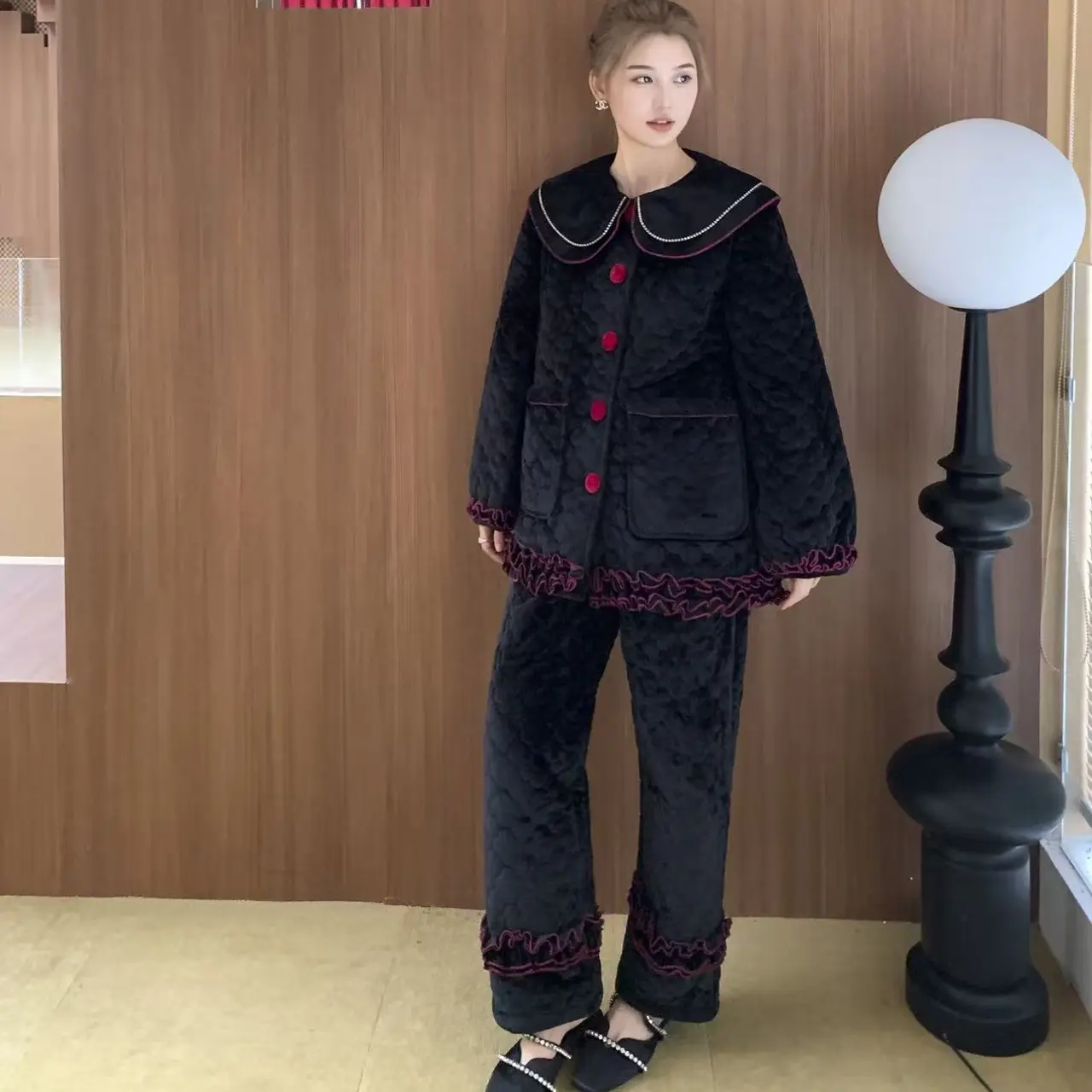 原艾慕优又见千寻加绒加厚可外穿女士甜美可爱睡衣冬季秋冬家居服