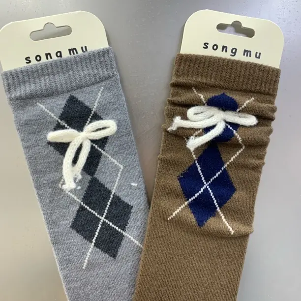 秋冬加厚保暖蚕丝中筒蝴蝶结堆堆袜子女吸汗透气英伦风
