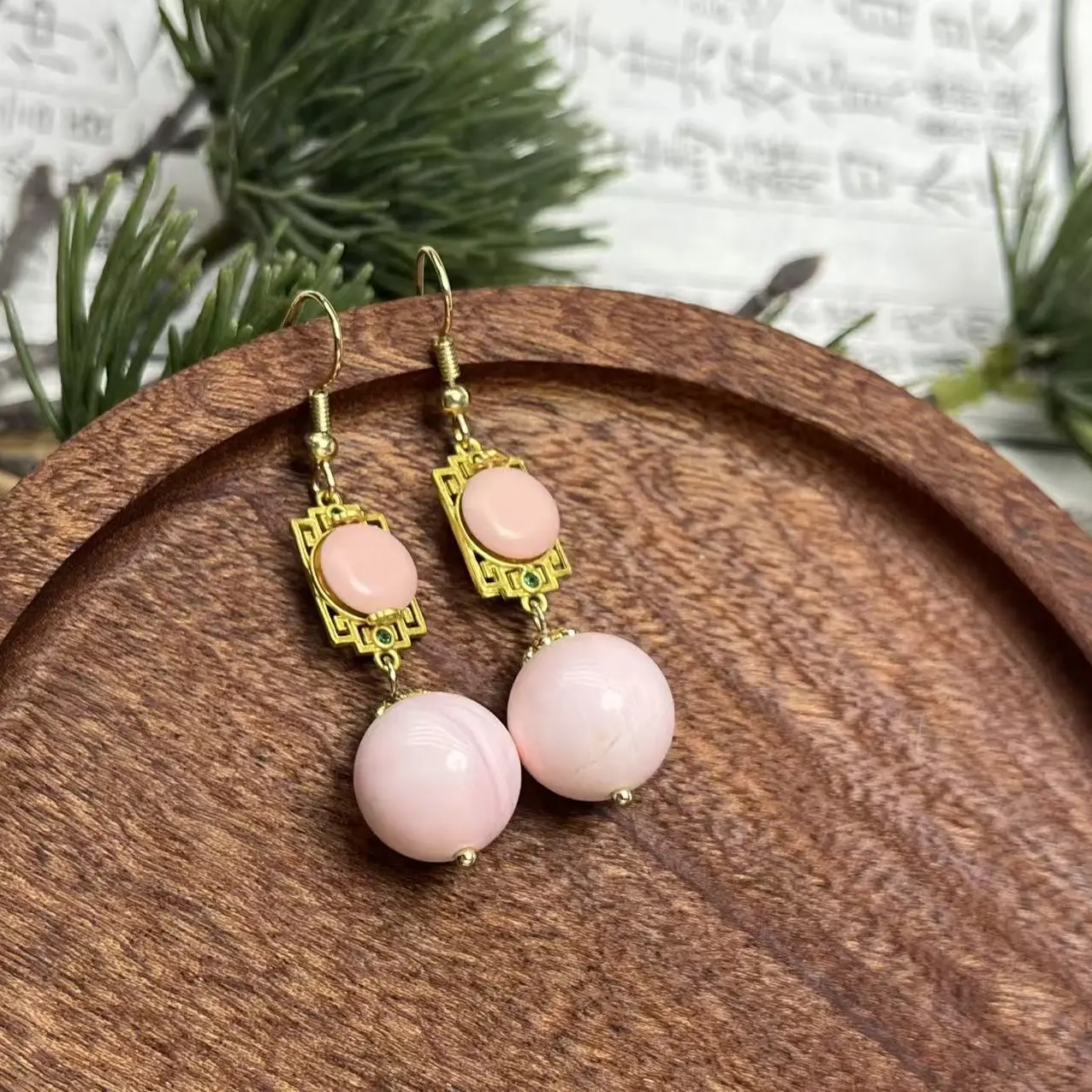 合金仿珍珠耳饰 合金珐琅 粉色百搭耳坠 经典复古时尚女必备08