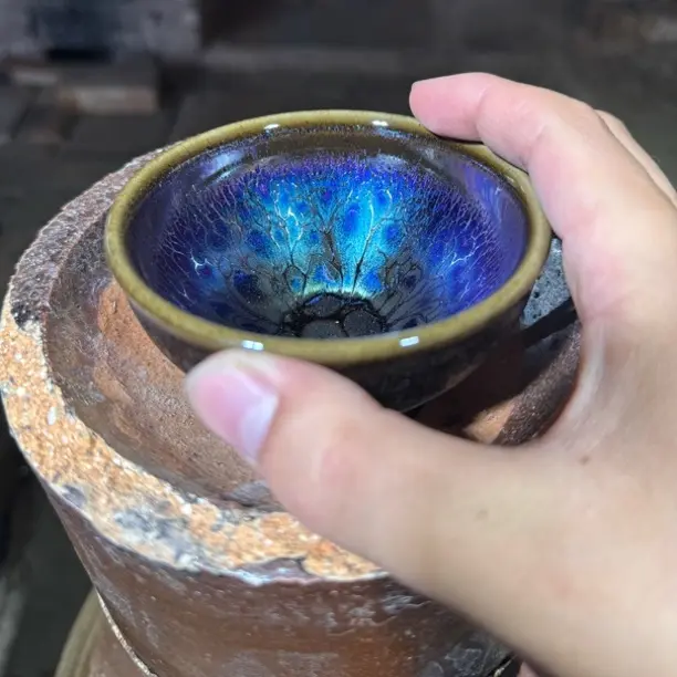 建窑建盏 幻彩莲花 茶盏主人杯 电烧