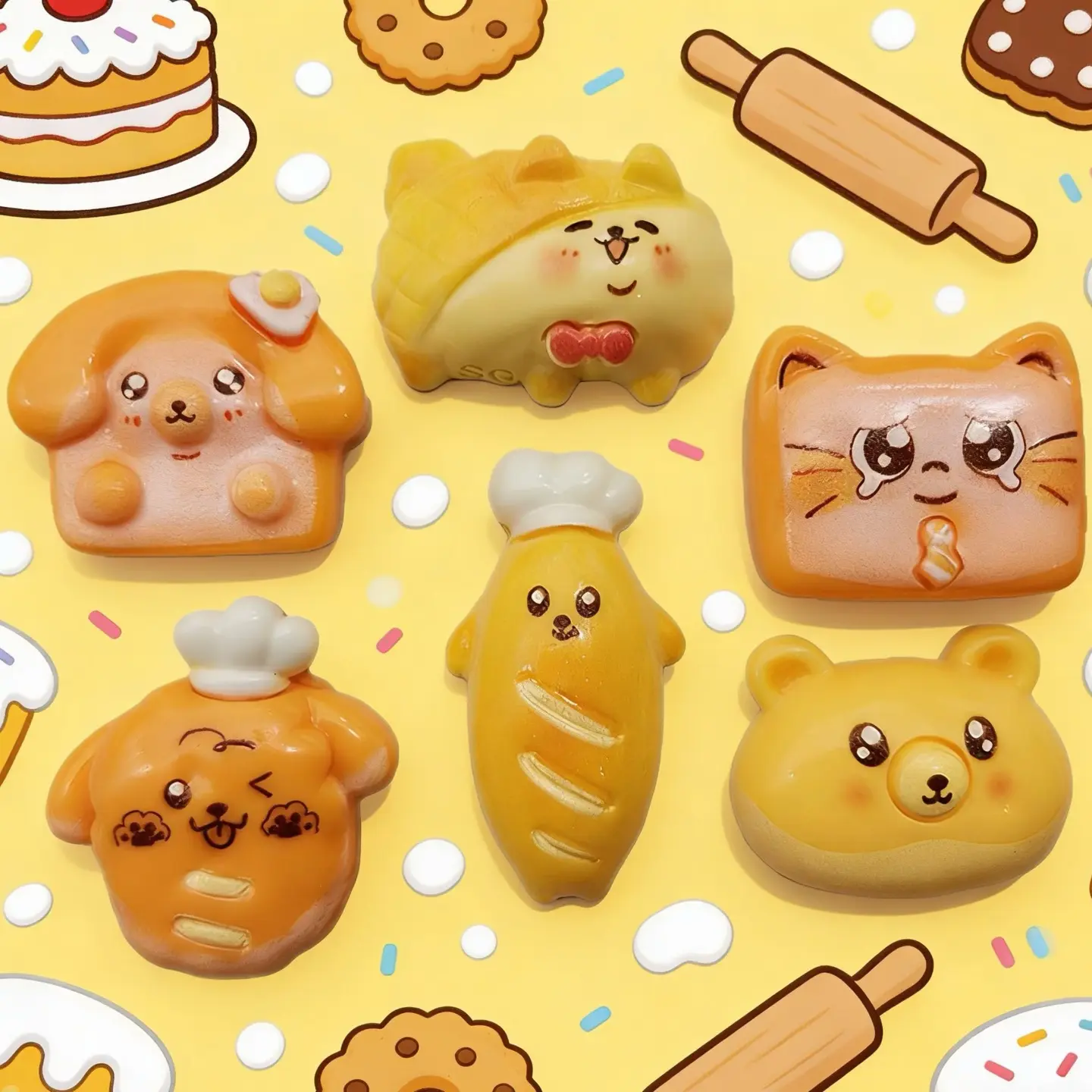 爱情会有的先吃面包吧狗狗猫猫熊熊食玩面包树脂配件