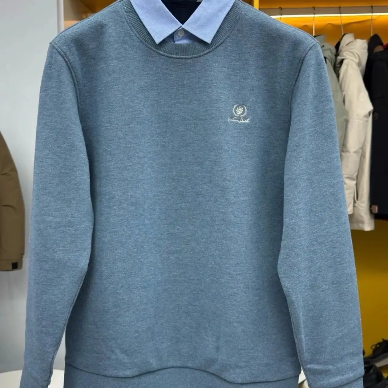 豆男士加绒假两件针织衫