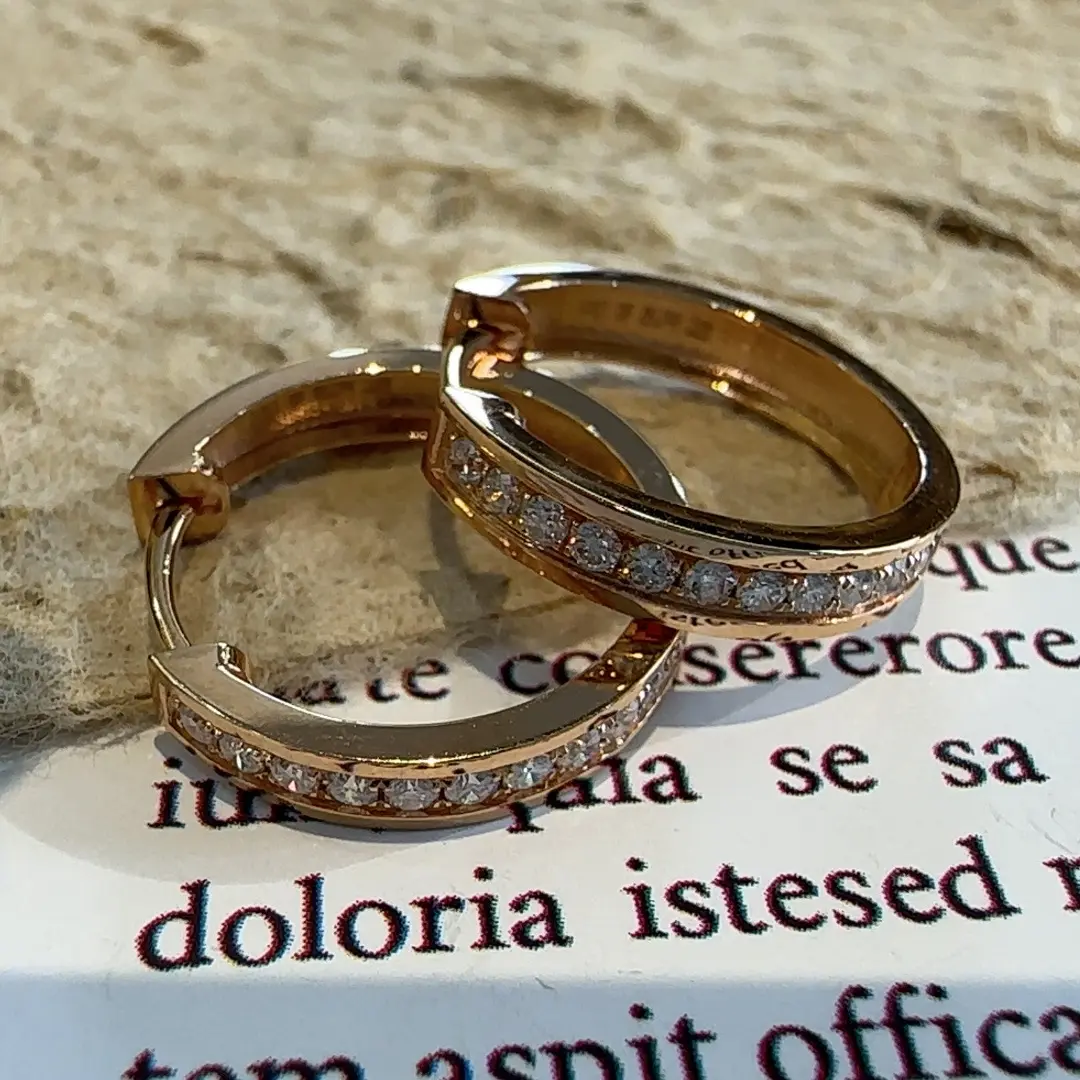 正品18K金钻石排钻大圈圈耳环