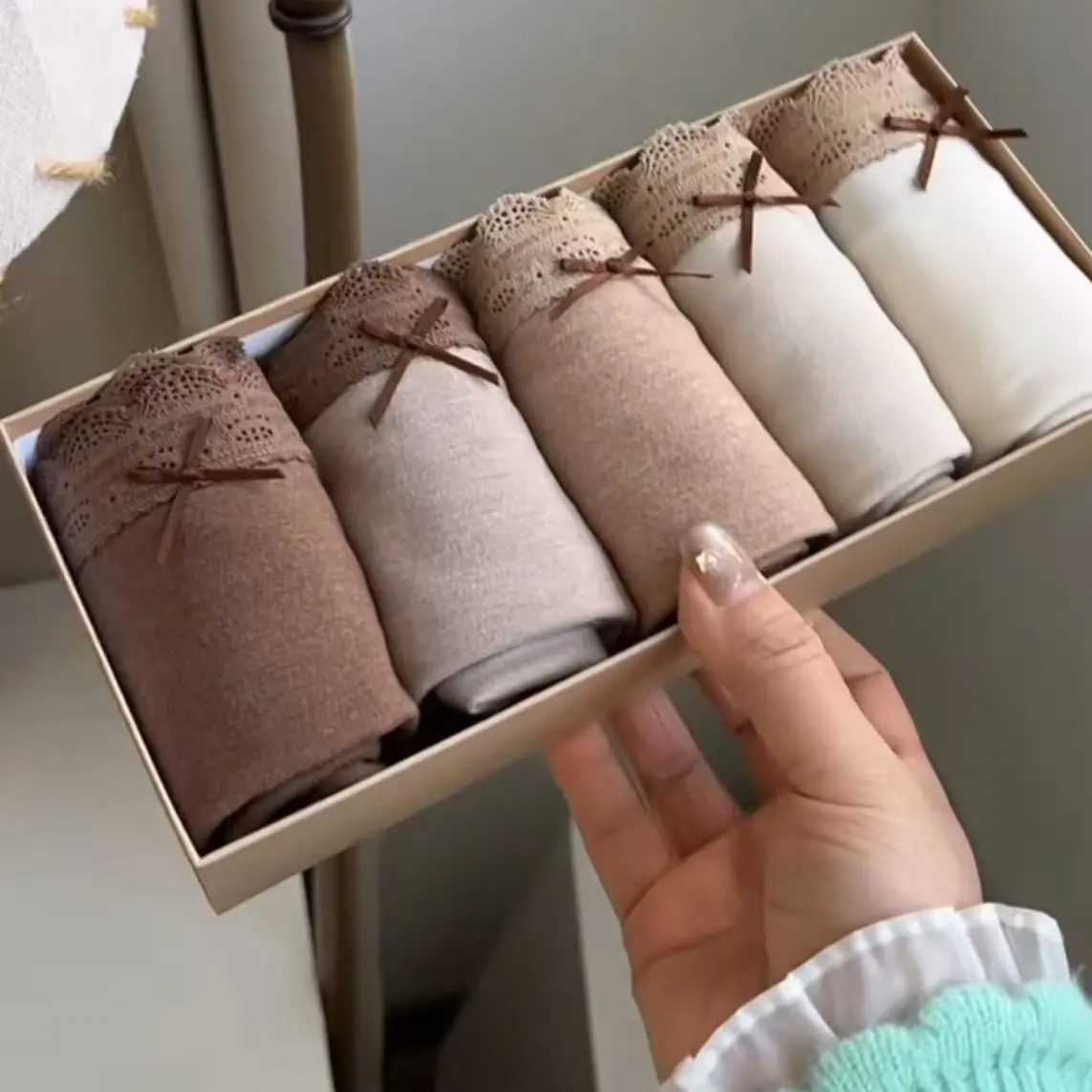 120-135斤五条装中高腰磨毛美拉德色系保暖舒适女士三角内裤秋冬