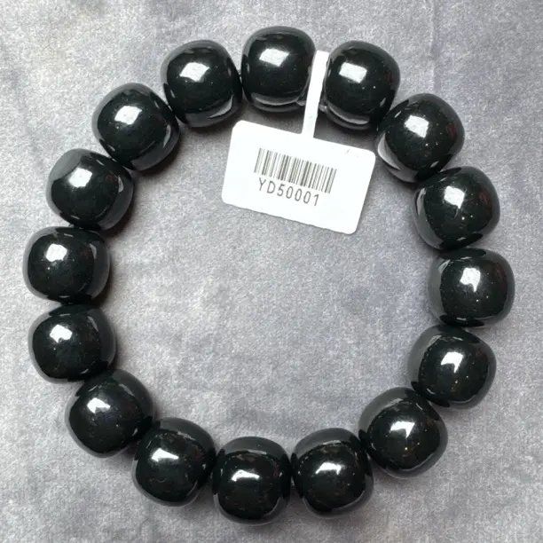 和田玉黑青籽14mm老型珠手串