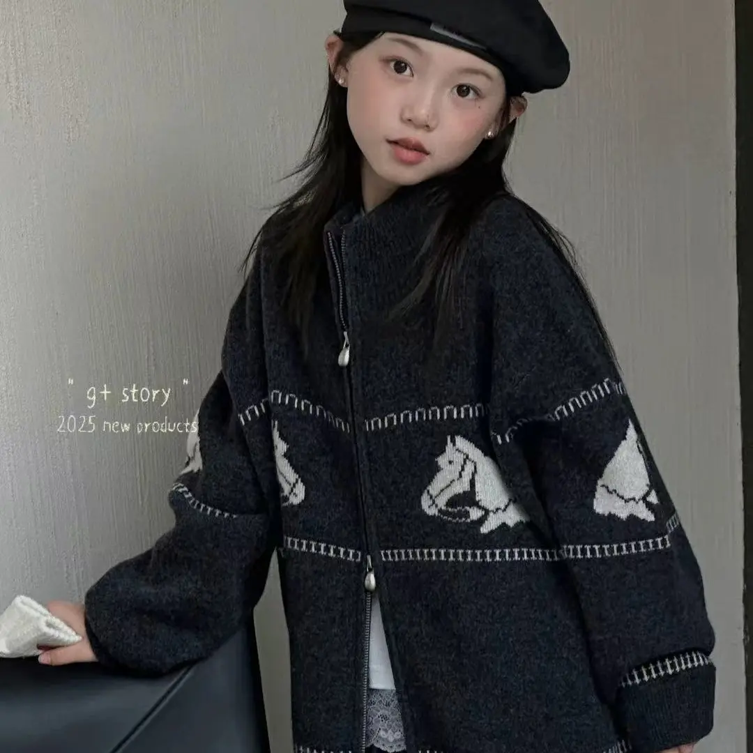 2025新款冬季男女童加厚针织开衫儿童洋气毛衣外套52825