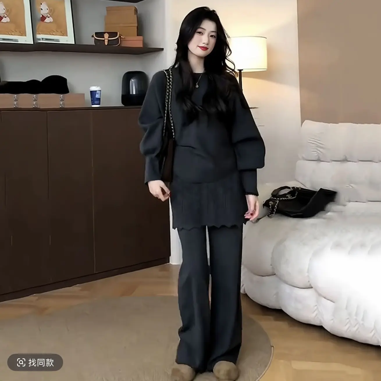 蕾丝边复古高级气质针织女秋冬新款毛衣半身裙套装