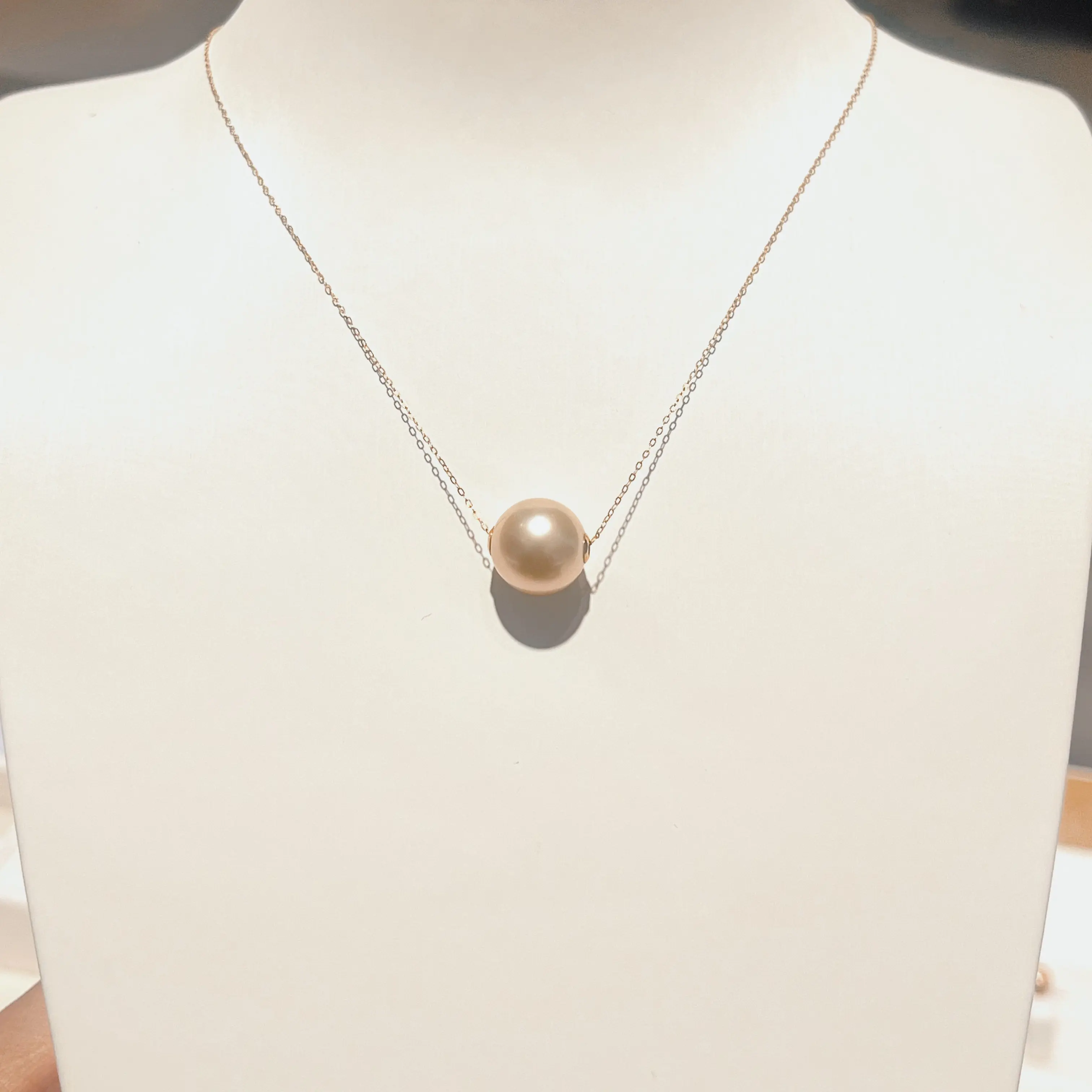 11-12mm海水南洋金珍珠18k金镶嵌路路通吊坠时尚百搭