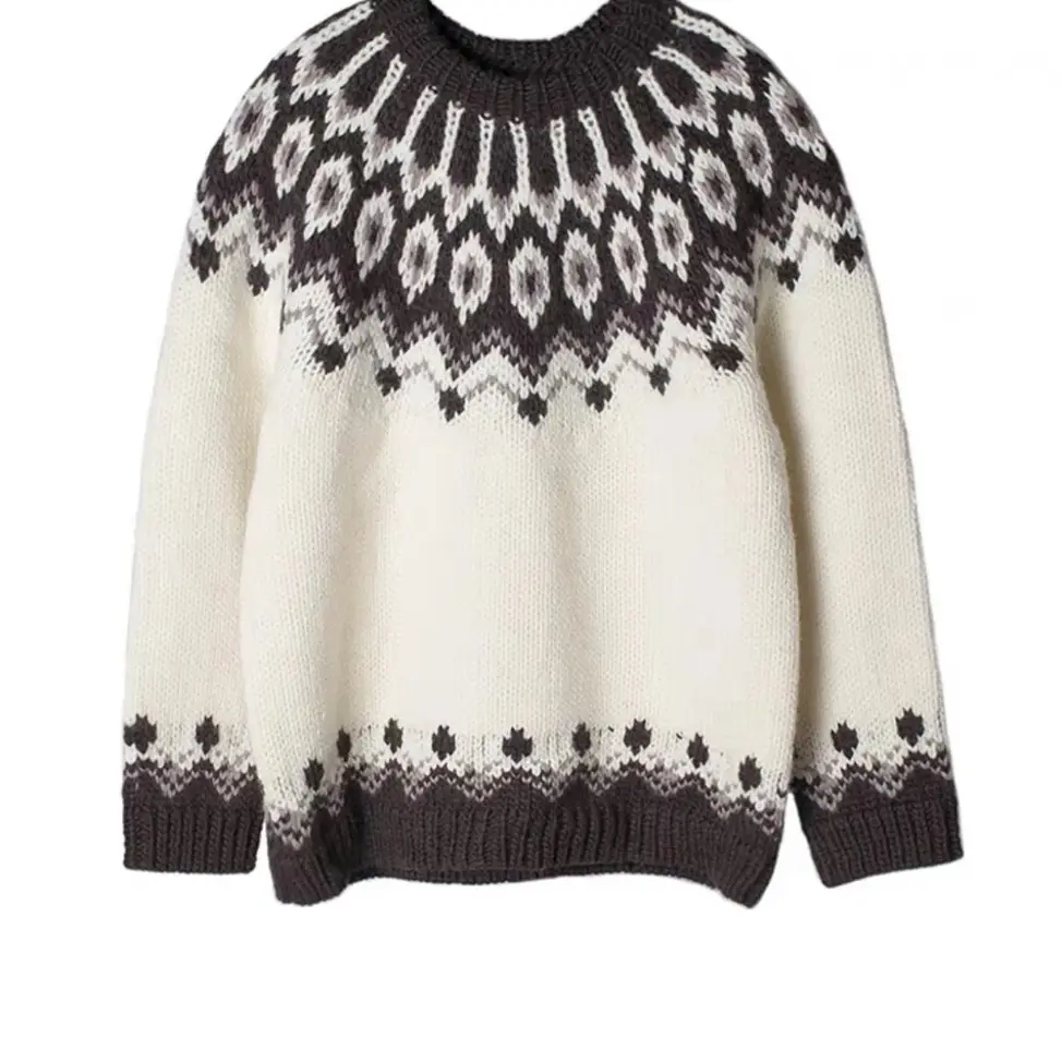 费尔岛提花古着百搭厚款纯羊毛毛衣