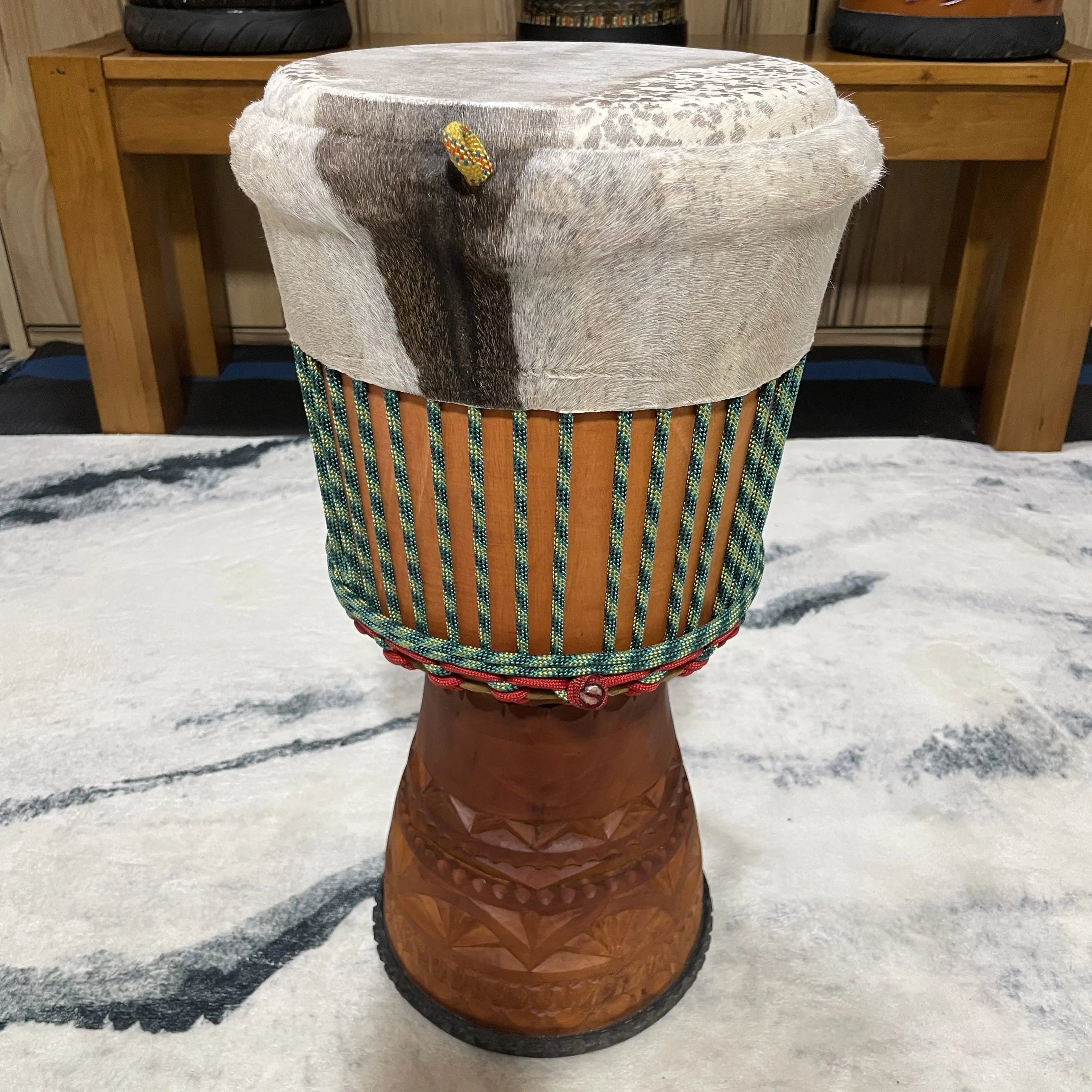 10寸几内亚实木手工定制老山羊皮专业演奏非洲鼓（特色花斑）