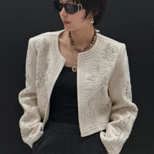 新中式国风重工订珠刺绣提花桑蚕丝外套上衣秋季文艺感女款
