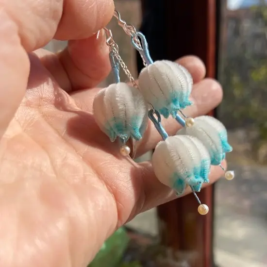 原创设计耳环非遗绒花铃兰