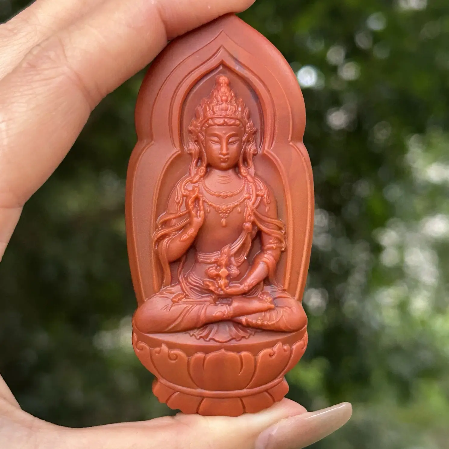 南红瓦西精品雕刻牌子观音吊坠 尺寸81x37x16 重75.5大师雕刻