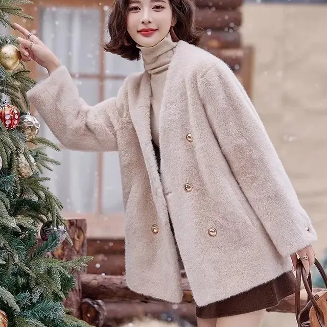 梦小小女装水貂毛皮毛一体环保皮草外套2025冬季新款韩版气质保暖