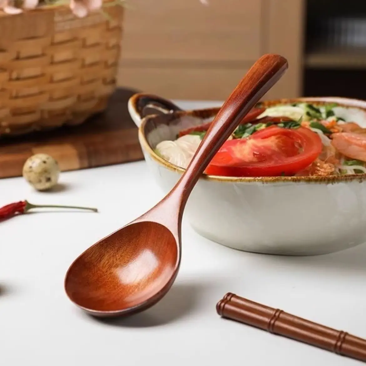楠木胖胖勺勺子吃饭用木头勺子日式调羹饭勺家用汤勺小木勺不粘锅