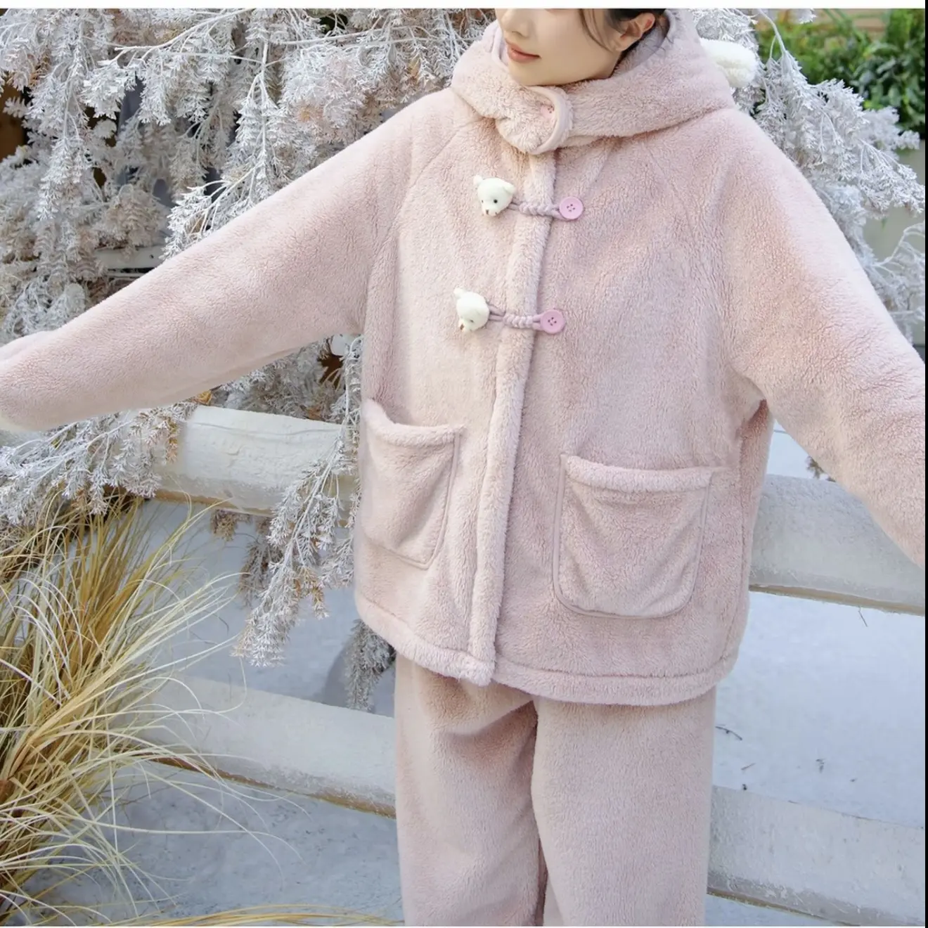 冬季软糯小熊加绒加厚保暖可爱风学生可外穿家居服睡衣套装